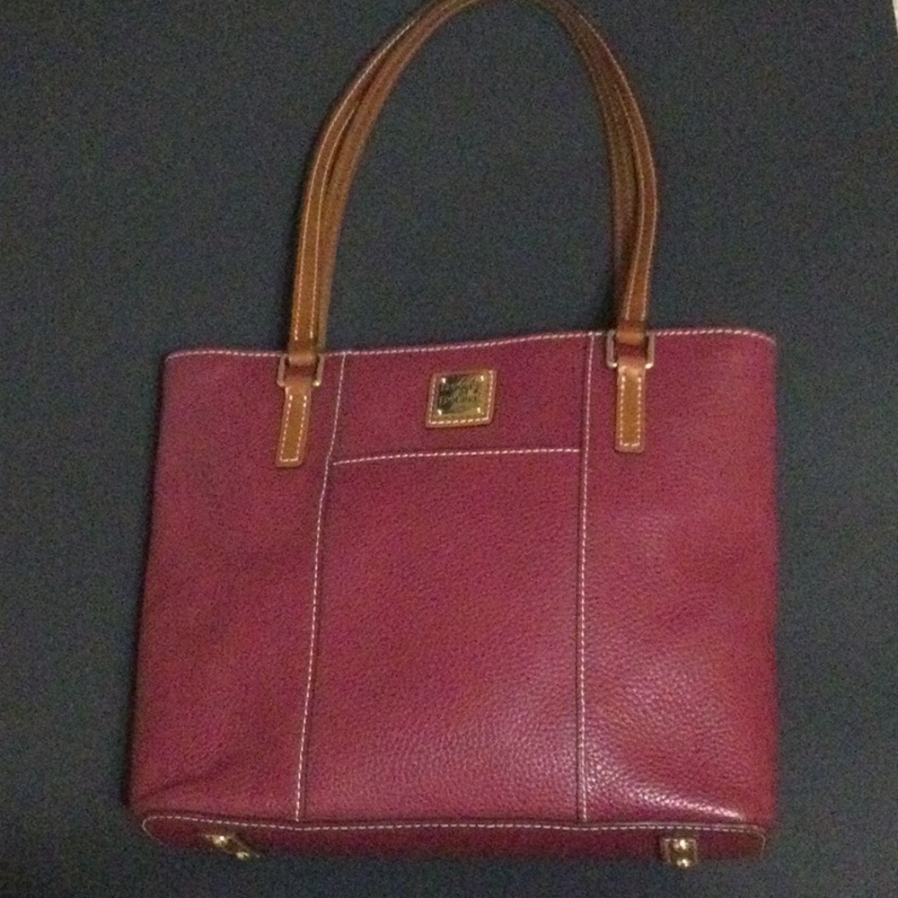 Dooney & Bourke   Cranberry Tote Bag with Deep Tan  Handles